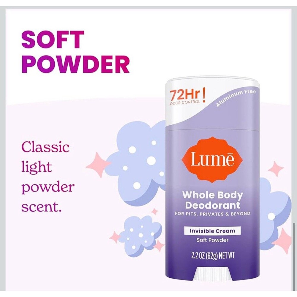 Lume Deodorant Invisible Cream SOFT POWDER 2.2 Oz Stick Whole Body 72 Hour NEW! - Picture 3 of 7